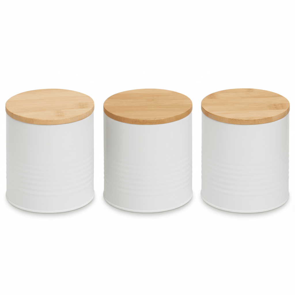 Set Of Three Alton White Canisters