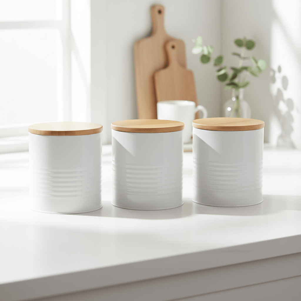 Set Of Three Alton White Canisters