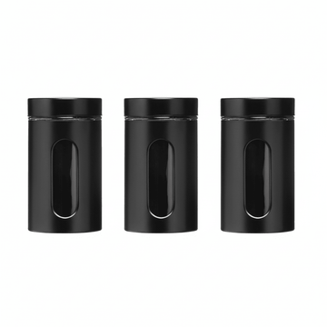 Set Of Three Clear And Black Storage Jars