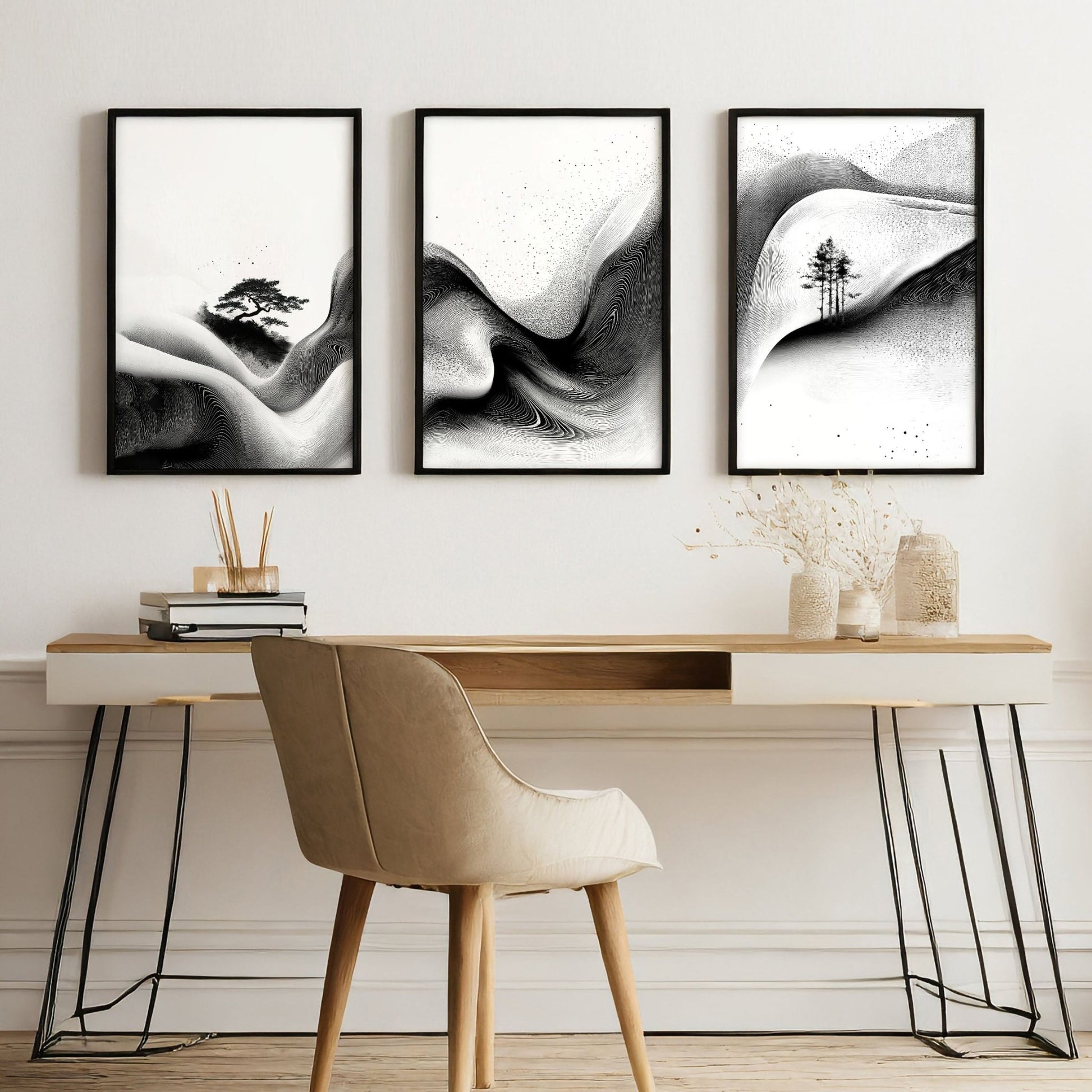 Set of Three Framed Wall Art | Set of 3 Asian Inspired Wall art Prints