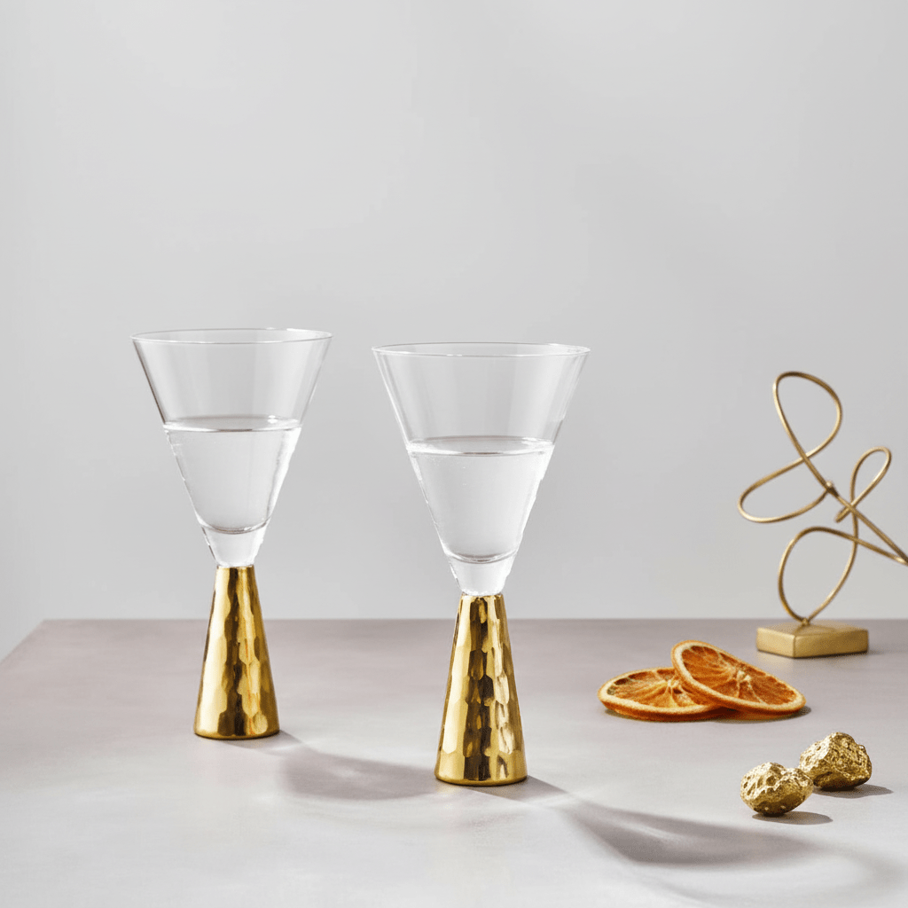 Set Of Two Astrid Wine Glasses With Gold Finish Stem