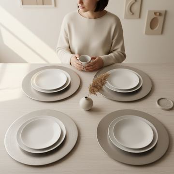 Set of Four 33cm Dia Flat Style Silver Decorative Charger Plates