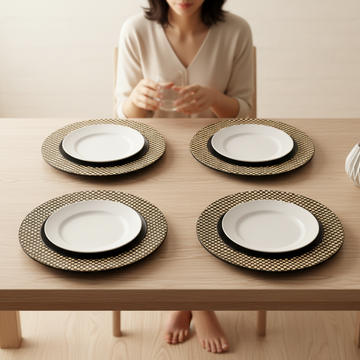Set of Four 33cm Dia Pandanus Black and Natural Charger Plates