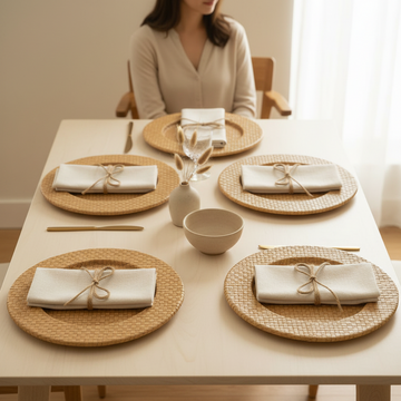 Set of Four 33cm Dia Pandanus Natural Charger Plates