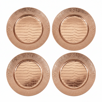 Set of Four 33cm Dia Rose Gold Crocodile Effect Charger Plates