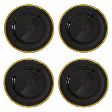 Set of Four Ida 33cm Dia Black Glass Charger Plates