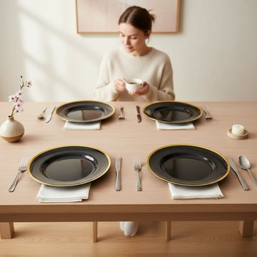 Set of Four Ida 33cm Dia Black Glass Charger Plates