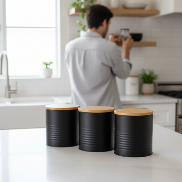 Set Of Three Alton Black Canisters