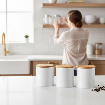 Set Of Three Alton White Canisters