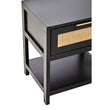 Sherman Black Wood and Natural Rattan One Drawer Bedside Table