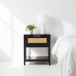 Sherman Black Wood and Natural Rattan One Drawer Bedside Table