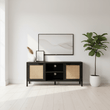 Sherman Black Wood and Rattan Media Unit
