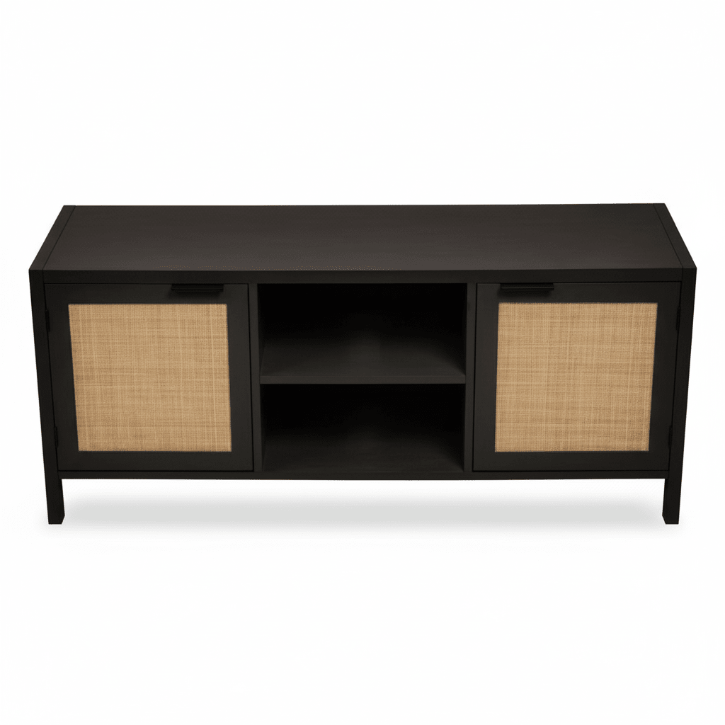 Sherman Black Wood and Rattan Media Unit