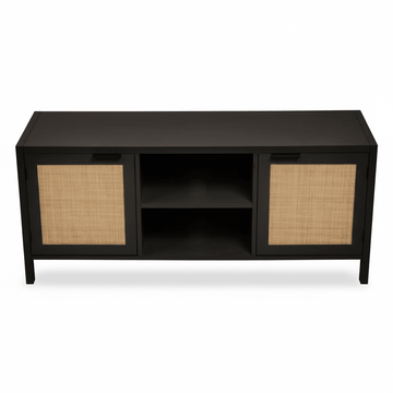 Sherman Black Wood and Rattan Media Unit