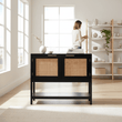 Sherman Black Wood and Rattan Two Door Side Cabinet