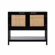 Sherman Black Wood and Rattan Two Door Side Cabinet