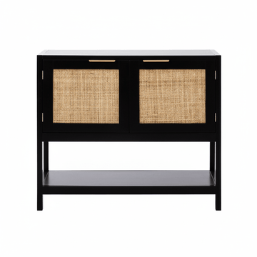 Sherman Black Wood and Rattan Two Door Side Cabinet
