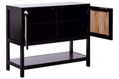 Sherman Black Wood and Rattan Two Door Side Cabinet