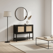 Sherman Black Wood and Rattan Two Door Side Cabinet