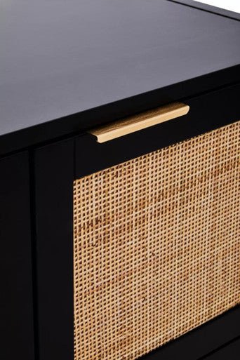 Sherman Black Wood and Rattan Two Door Side Cabinet