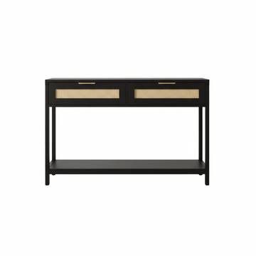 Sherman Black Wood and Rattan Two Drawer Console Table