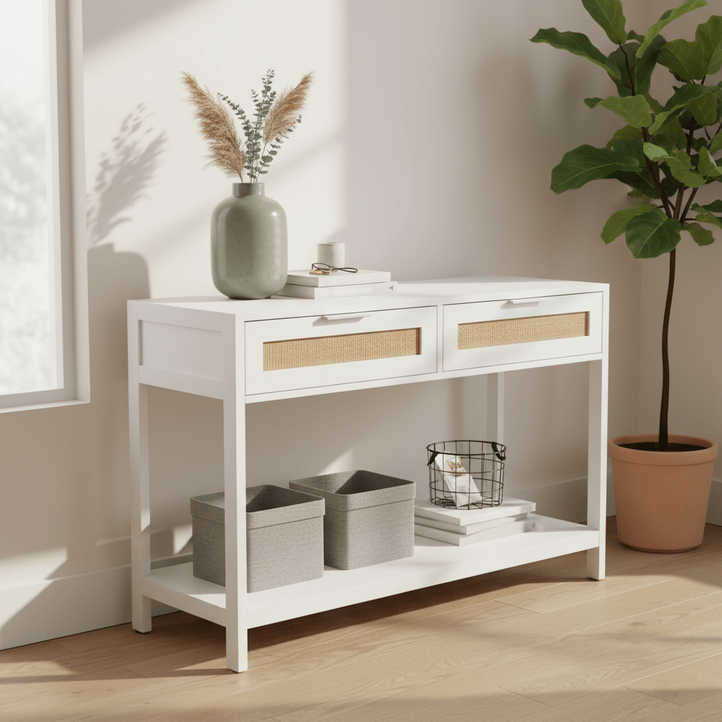 Sherman White Wood Console Table