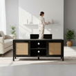 Sherman Black Wood and Rattan Media Unit