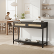 Sherman Black Wood and Rattan Two Drawer Console Table
