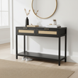 Sherman Black Wood and Rattan Two Drawer Console Table
