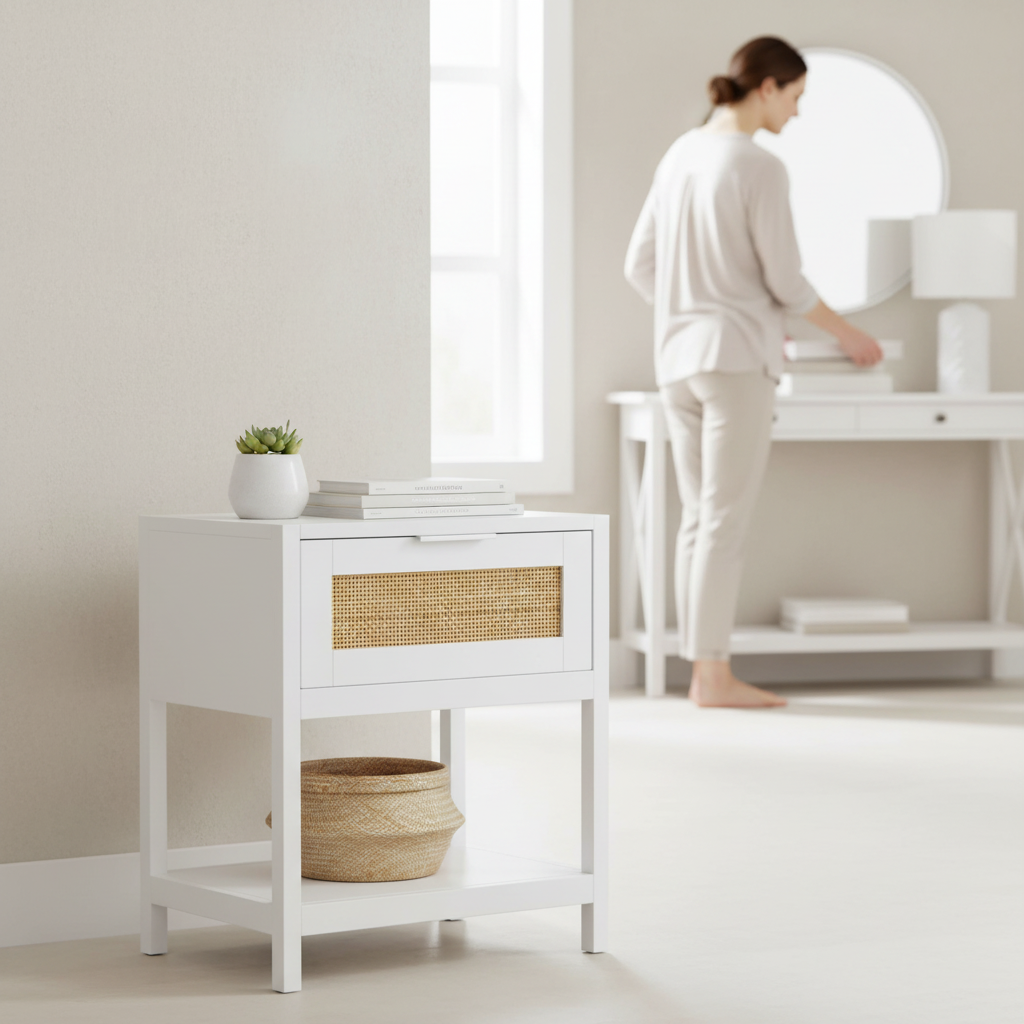 Sherman White Wood Side Table