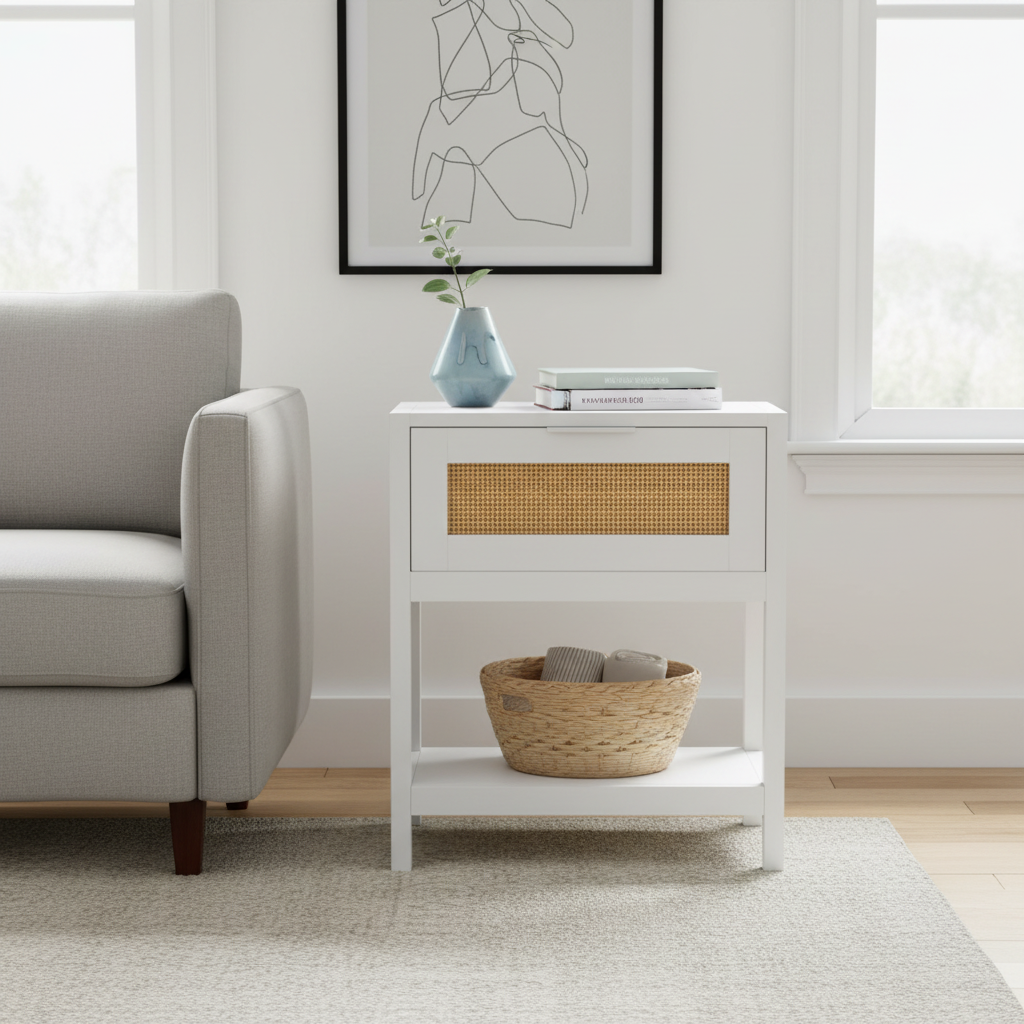 Sherman White Wood Side Table