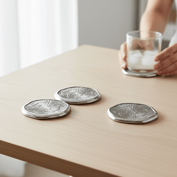 Silva Set Of Four Oak Effect Silver Top Coasters