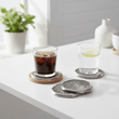 Silva Set Of Four Oak Effect Silver Top Coasters