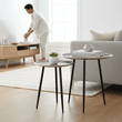 Silva Set Of Two Oak Effect Silver Top Side Tables