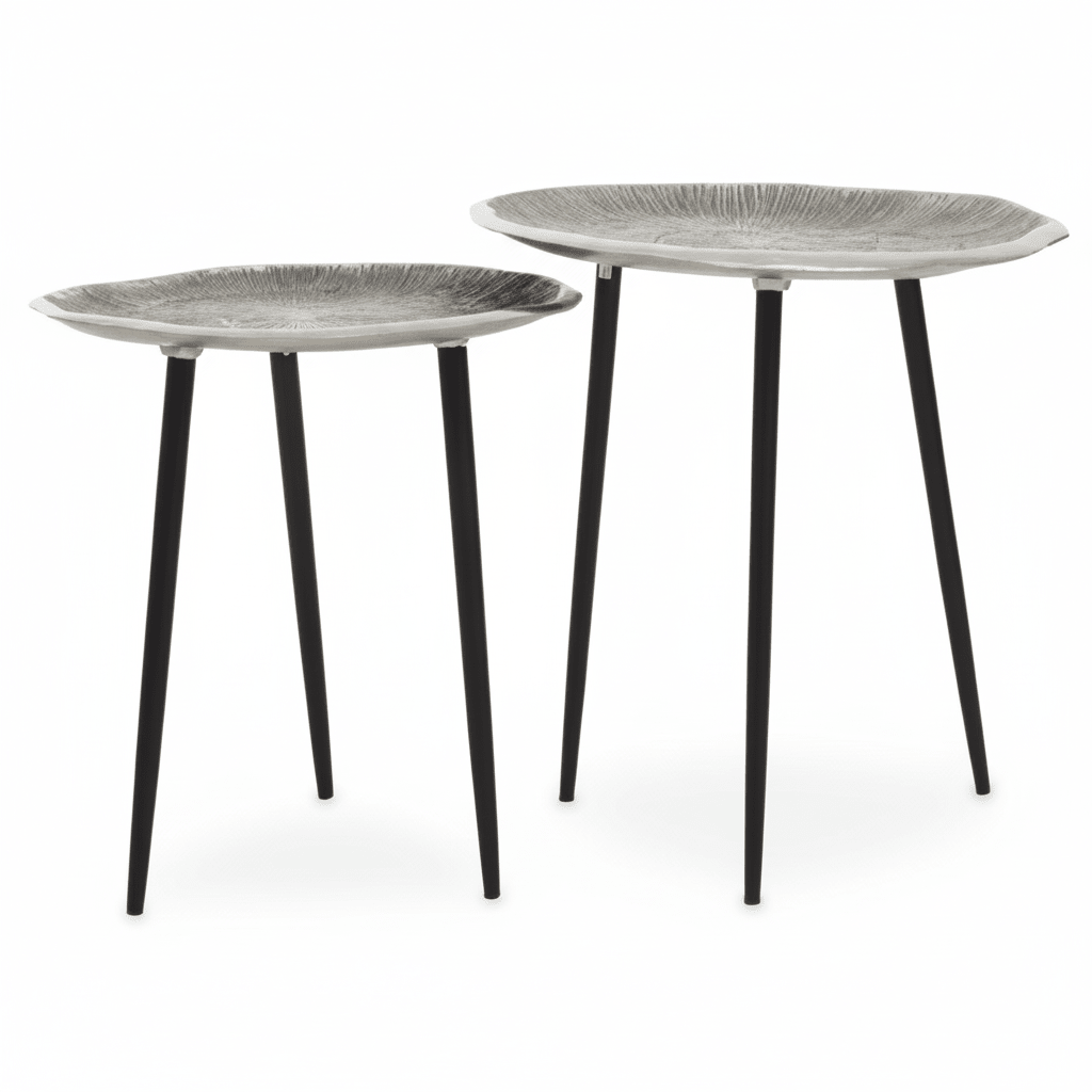 Silva Set Of Two Oak Effect Silver Top Side Tables