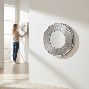 Silva Small Oak Effect Silver Wall Mirror