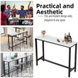 Sintered Stone Bar Table White Rectangle Counter Height Dining Table with Black Metal Frame High Top Pub Tables