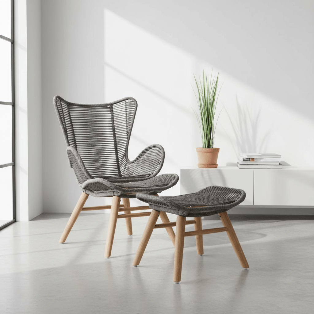 Sisal Grey Rope Lounge Chair and Footstool