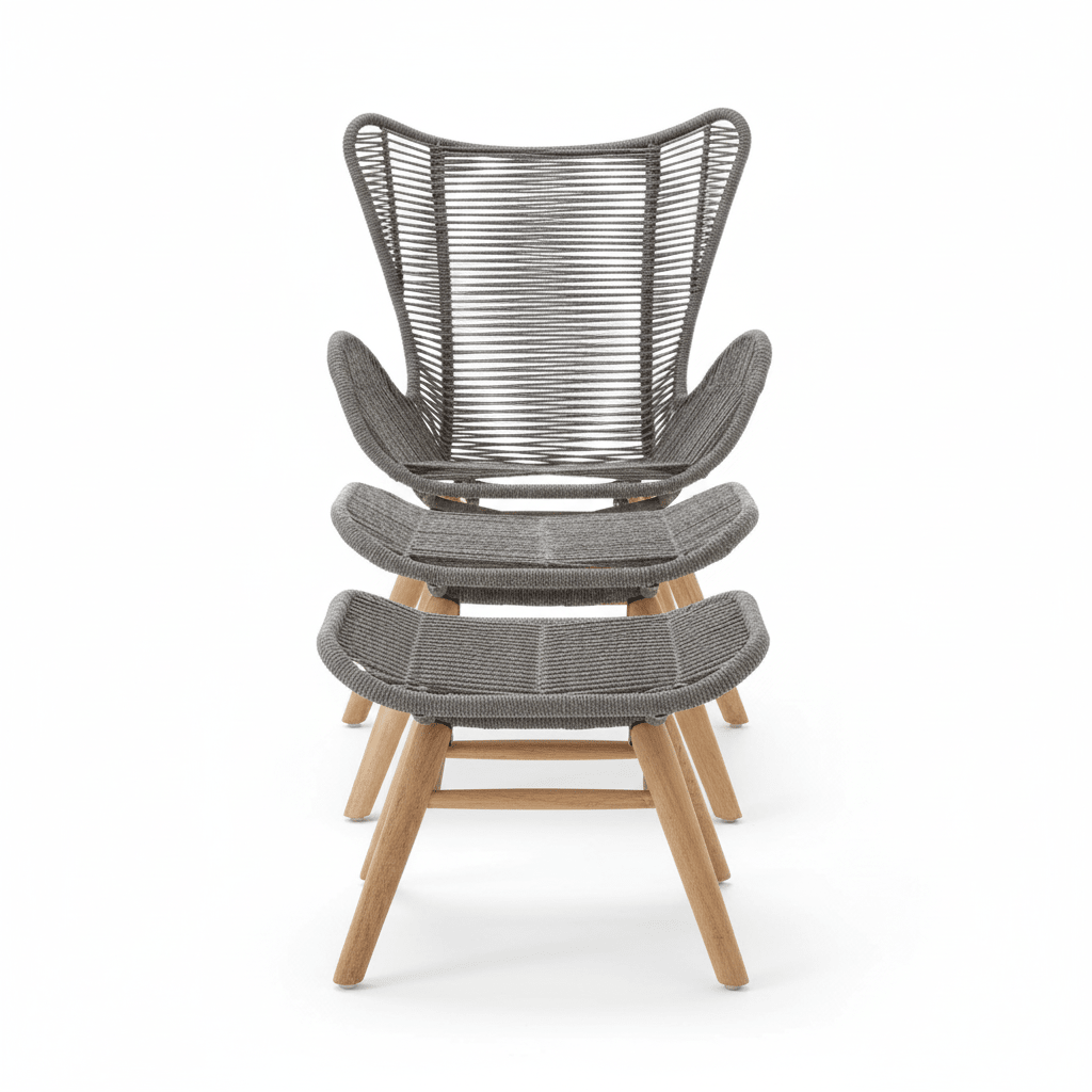 Sisal Grey Rope Lounge Chair and Footstool