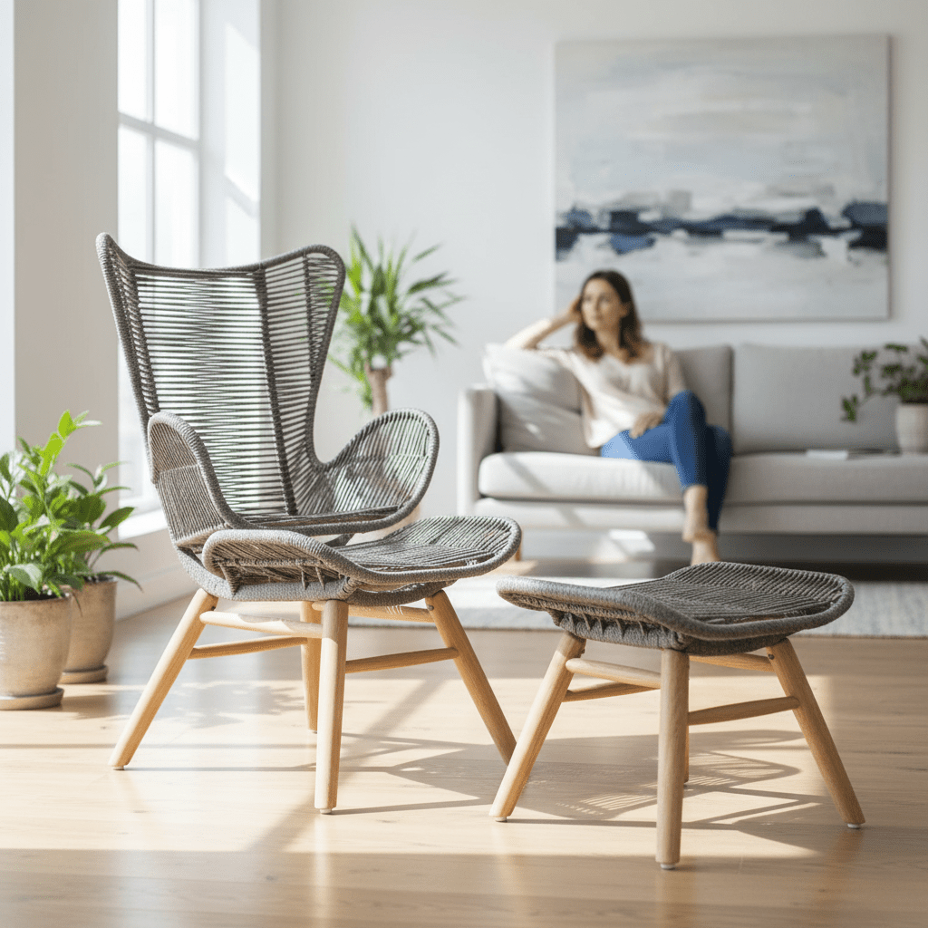 Sisal Grey Rope Lounge Chair and Footstool