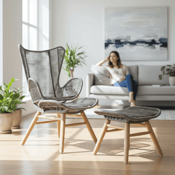 Sisal Grey Rope Lounge Chair and Footstool