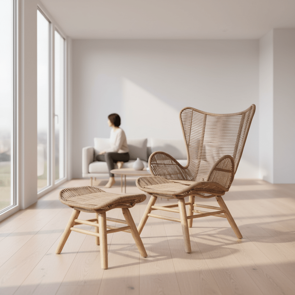 Sisal Latte Rope Lounge Chair And Footstool
