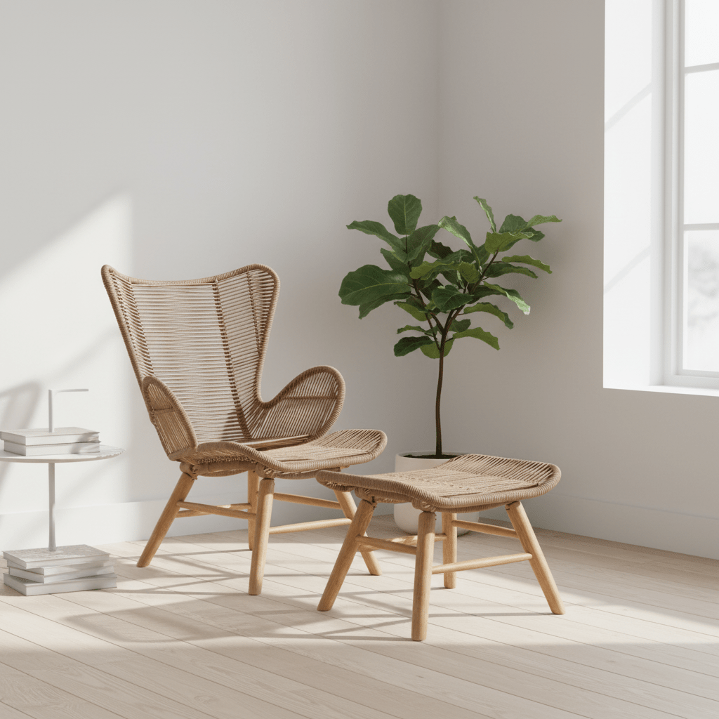 Sisal Latte Rope Lounge Chair And Footstool