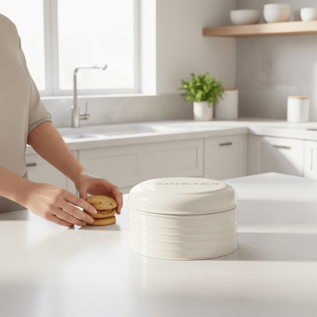 Sketch Cream Finish Round Biscuit Tin