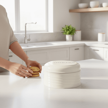 Sketch Cream Finish Round Biscuit Tin