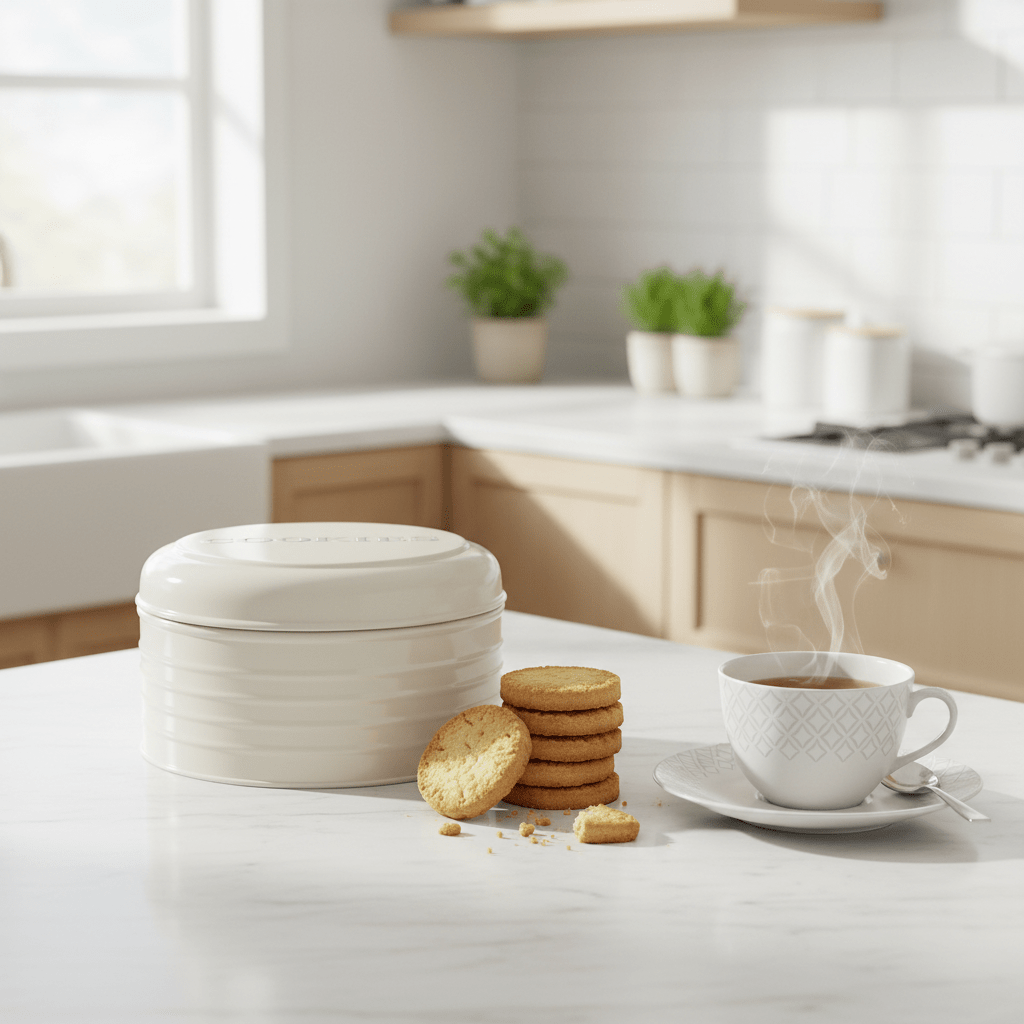 Sketch Cream Finish Round Biscuit Tin