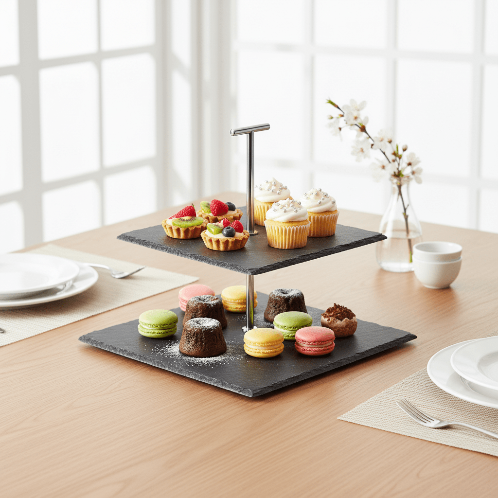 Slate 2 Tier Square Cake Stand