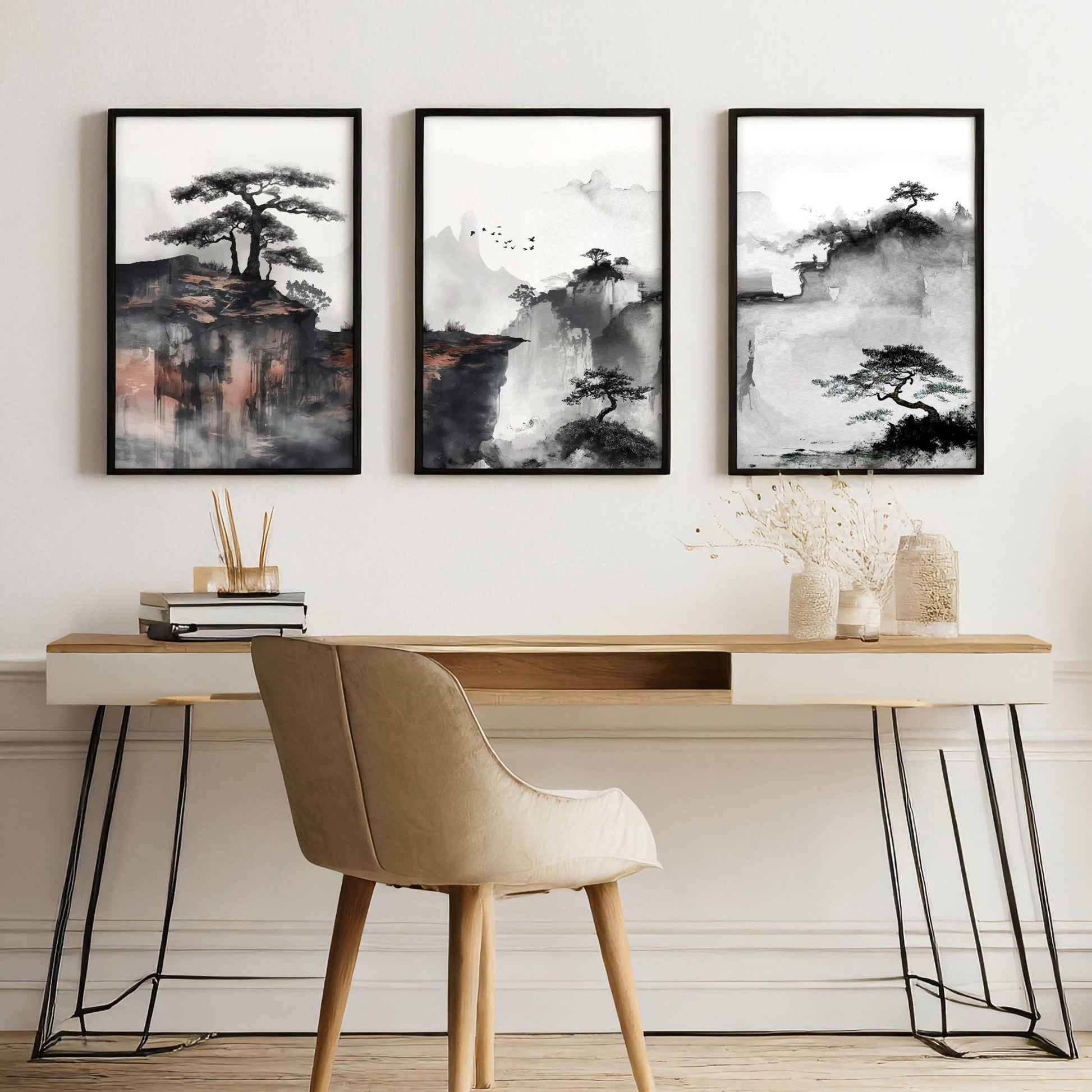 Small Framed Pictures | Set of 3 Asian Inspired Wall art Prints