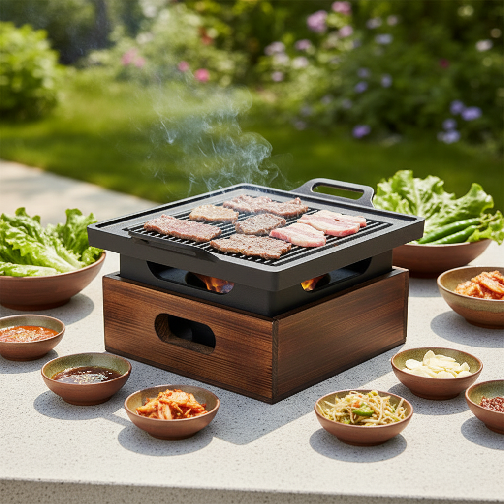 Smokeless Portable BBQ Grill Korean Japanese Barbecue Grill Charcoal BBQ Oven Alcohol Stove Household Non-stick Cooking Tools