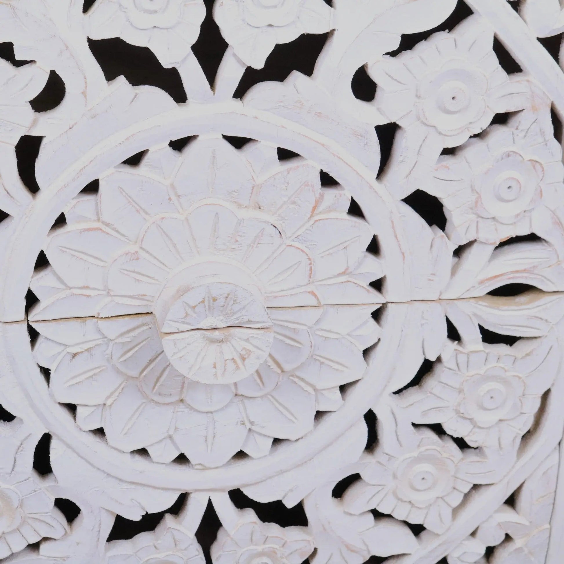 Sohani Wooden Carved Bedside Table Cabinet Distressed White